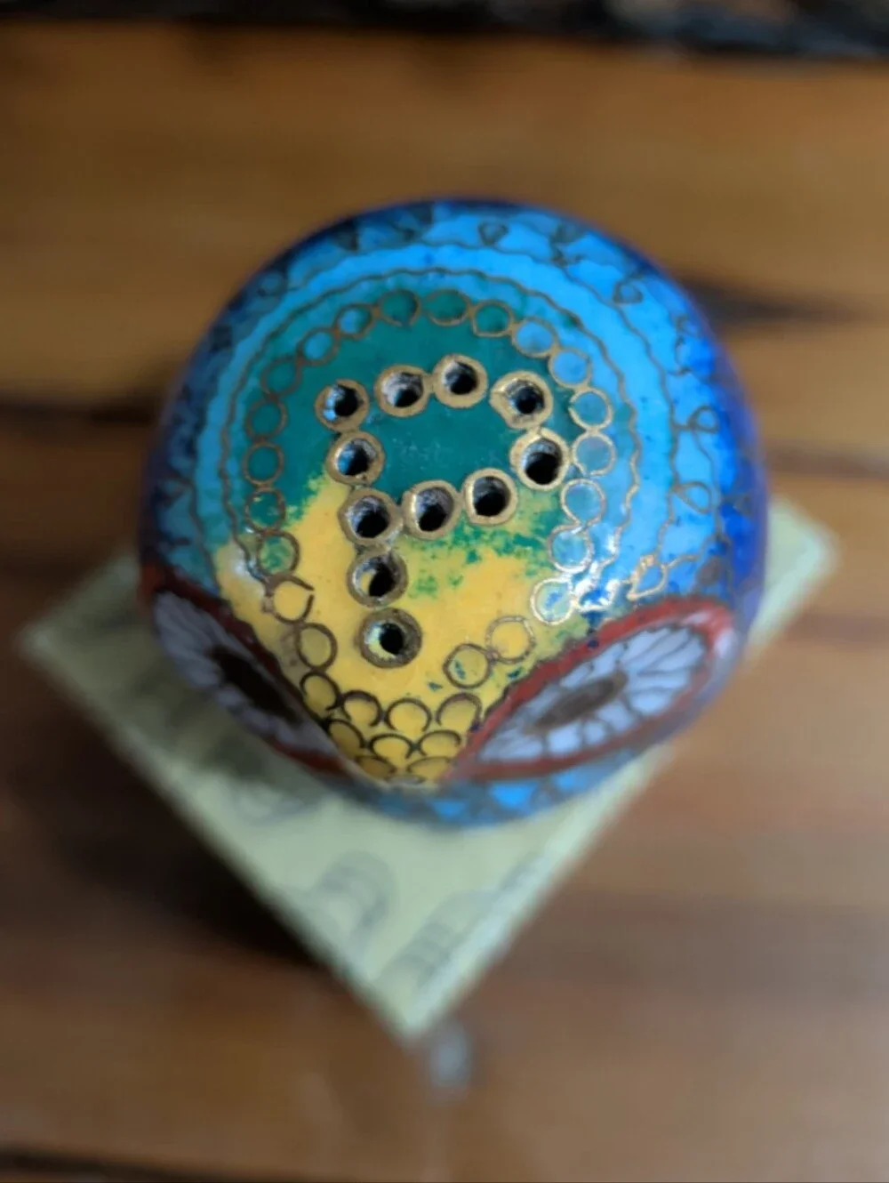 Vintage Cloisonné Owl Pepper Shaker Enamelled Brass